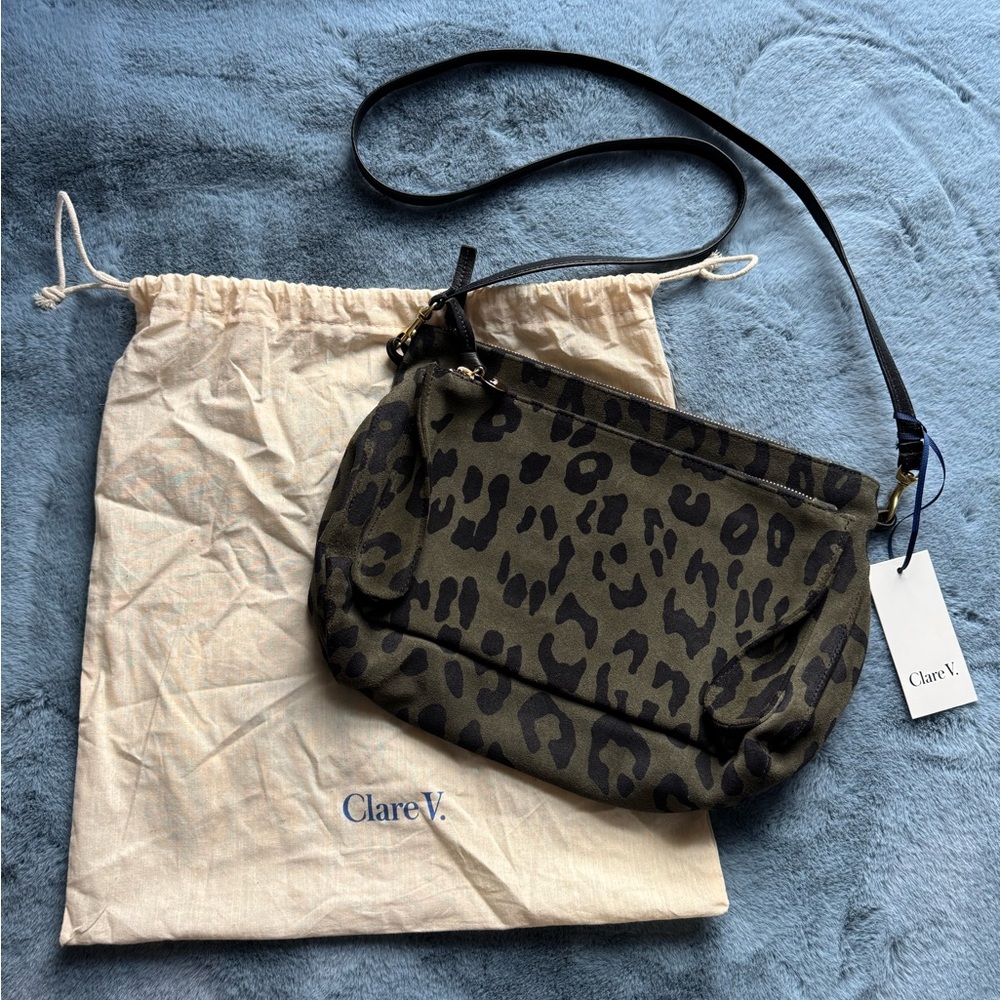 NWT Clare V Gosee Crossbody Bag - Army Pablo Cat Suede